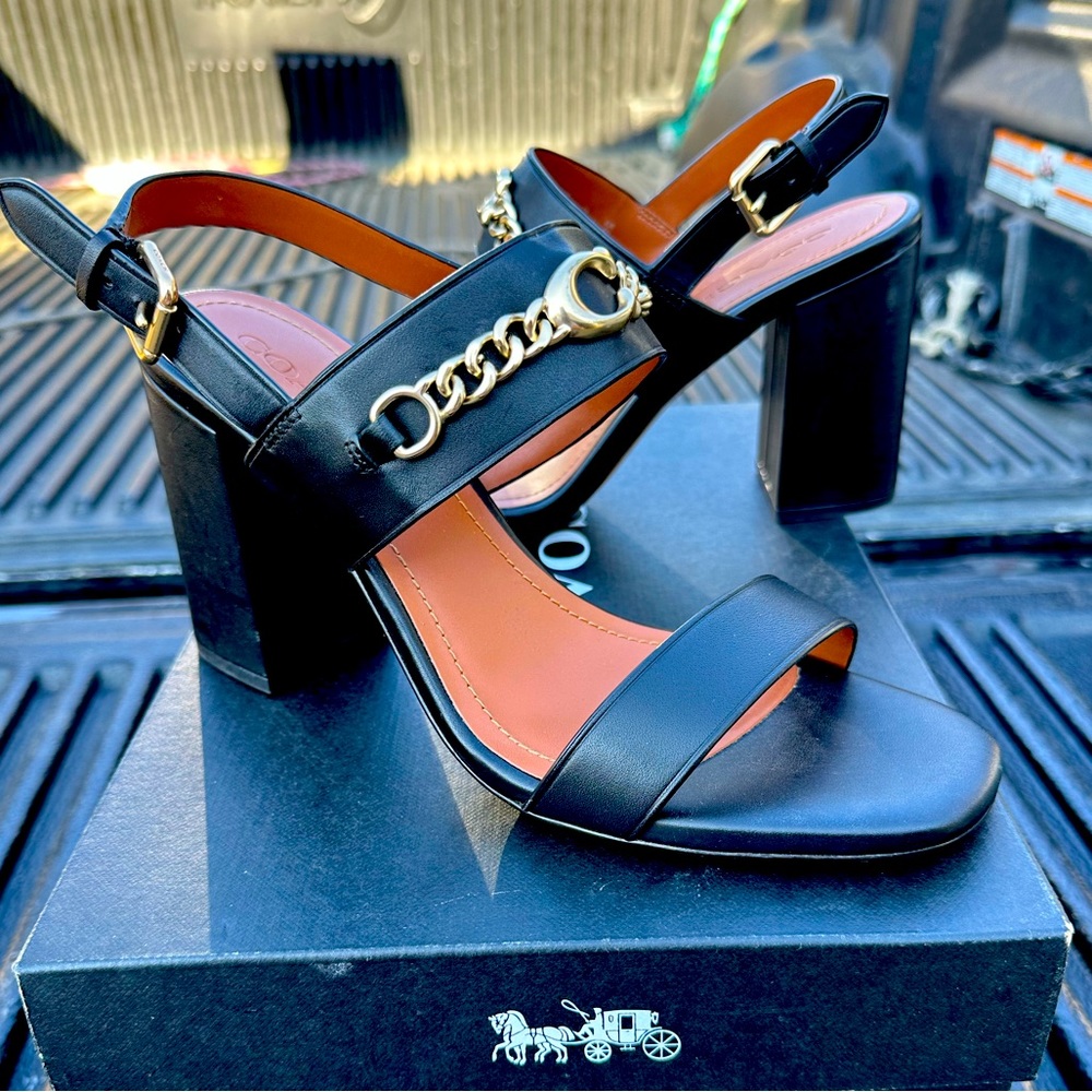Black coach heeled sandals